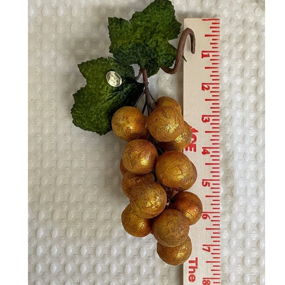 Decorative Artificial Grape Clusters Set of 12 Gold Orange Hard Plastic Textured